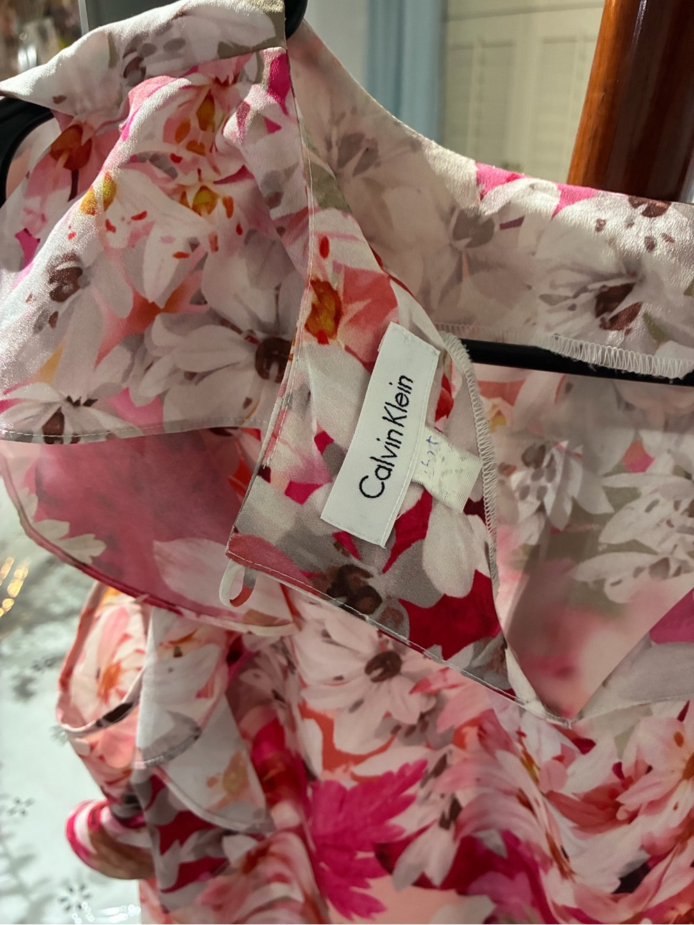 Calvin Klein Pink Floral Ruffled Women’s Top